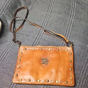 Brown Leather Studded Crossbody Bag